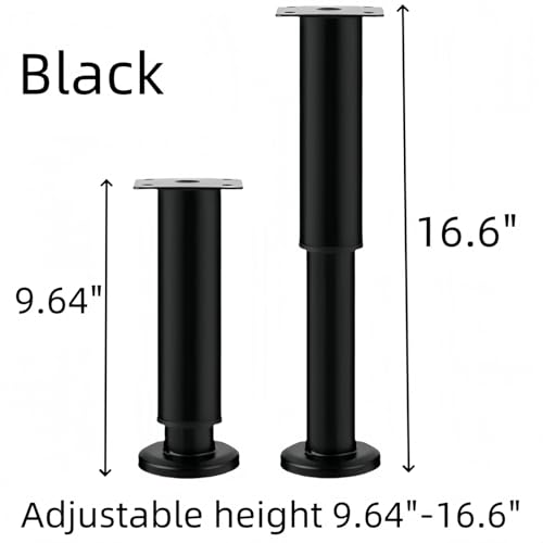 4Pcs Black Adjustable 9.64-16.6 Inch Metal Furniture Legs for Cabinet Sofa - color: Black, size: 9.64"-16.6"-Set of 4