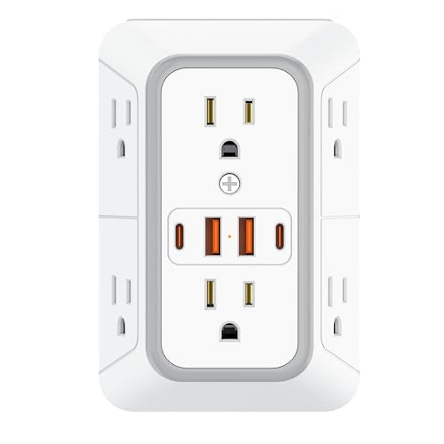 Outlet Extender 6 AC Surge Protection 1050J,Wall Charger 2 USB A&2 USB C - size: 1 pack