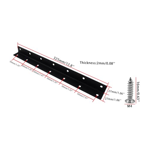 Long L Bracket,ULIFESTAR Black Corner Brace Brackets,Stainless Steel Corner Brackets,Heavy Duty Shelf Bracket,Metal Right Angle Bracket for Wood,325*27mm/12.8*1.06''2 PCS - size: 325*27mm/12.8*1.06''