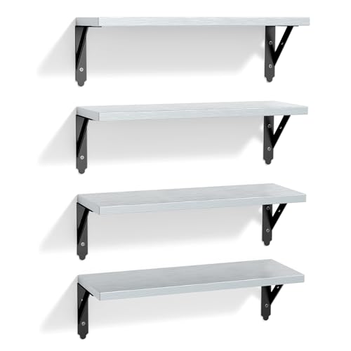ROMGUAR CRAFT Wood Wall Floating Shelves Set of 4, 17" x 6" - Light Grey - color: Light Grey, size: 17" x 6"