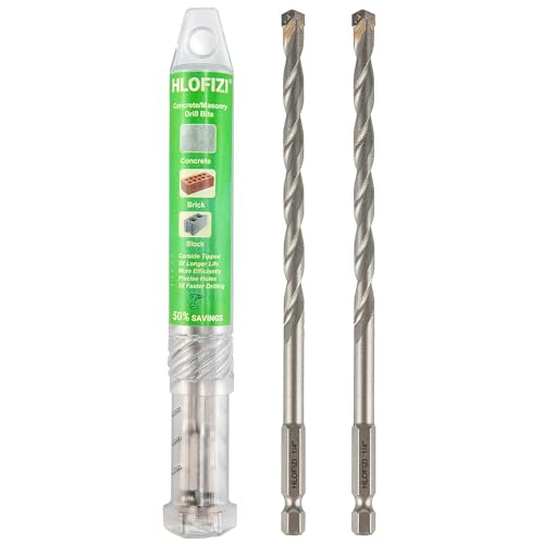 1/4" x 6" Masonry Drill Bits 1/4 inch Concrete Hammer Drill Bits Carbide Tipped, for Cement, Brick, Stone, 2 Pack, Hex Shank - size: 1/4" - 2 Pack