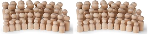 Natural Unfinished Wooden Peg Doll Bodies, Quality People Shapes, Great for Arts and Crafts, Birch and Maple Wood Turnings, Artist Set of 40 in 5 Different Shapes and Sizes (Pack of 2) - size: 40 People In 5 Different Shapes (Pack of 2)