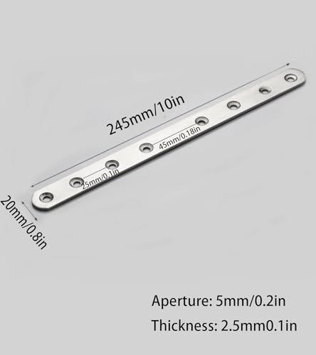 4 Pack Flat Mending Plate for Wood, Stainless Steel Straight Brackets Flat Repair Fixing Wood Brace Joining Plates Connector with Fixing Screws (4, One line shape10in) - size: One Line Shape 10 in