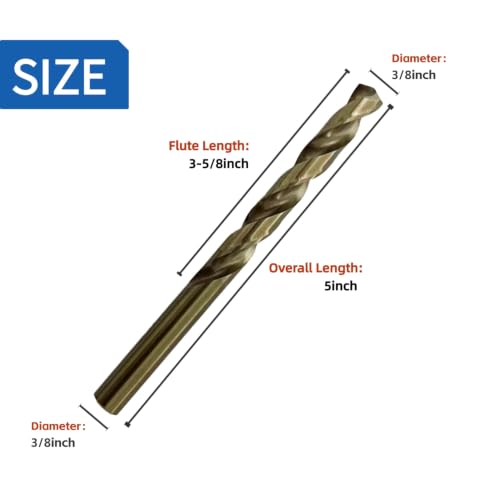 5 Pieces 3/8 Inch Cobalt Twist Drill Bit,135° Split Point,HSS M35 Fully Ground,SAE Jobber Bits for Stainless Steel,Metal,Cast Iron,Aluminum Alloy - size: 3/8"(5pcs)