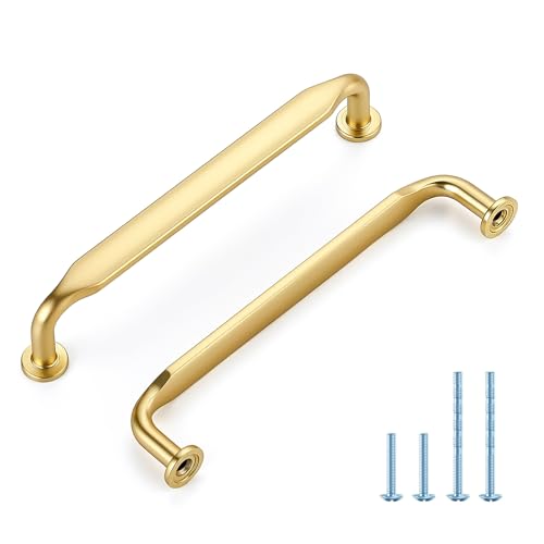 HOME EDIT Brushed Gold Solid Cabinet Handles & Pulls 5 Inch 10 Pack - color: Brushed Gold, size: 5 inches Hole Center
