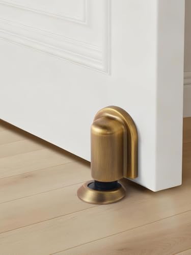 2 Pack Antique Brass Door Stopper Magnetic Door Cathc Floor Mounted Door Stop Keep Door Open with Screws and Adhesive No Drilling - color: Antique Brass