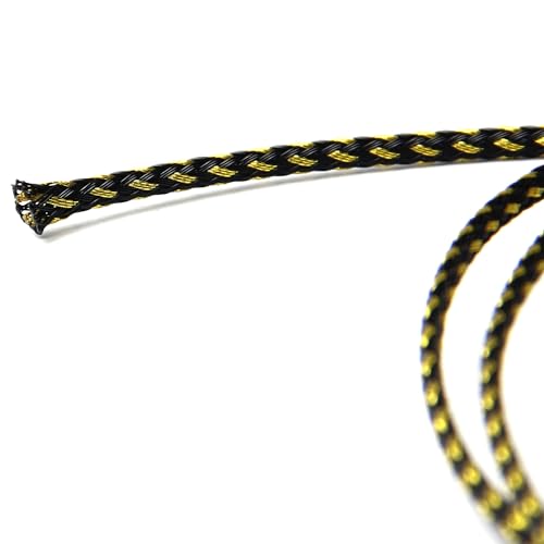 Othmro 1Pcs 0.5m/1.64ft PET Expandable Braid Cable Sleeving Flexible Wire Mesh Sleeve Black Gold,Manage Protect Cables Cords from Pets Chewing - color: Black Gold, size: 3mm x 0.5m