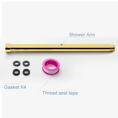 OFFO Shower Head Extension Arm, Shower Arm Extension Shower Head Extender Made of 304 Stainless Steel Shower Pipe Extension, Bright Gold 12 in - color: Bright Gold, style: 12 in