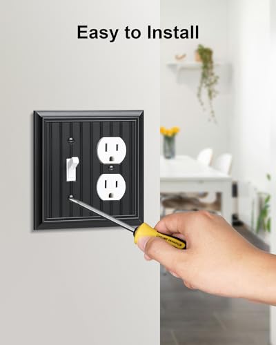 2-Pack Beadboard Bamboo Fiber Combo Toggle/Duplex Light Switch Cover Plate - color: Black, size: 1 Toggle/1 Duplex 2PK