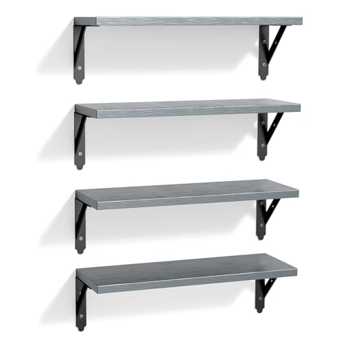 ROMGUAR CRAFT Wood Wall Floating Shelves Set of 4, 17" x 6" - Grey - color: Grey, size: 17" x 6"