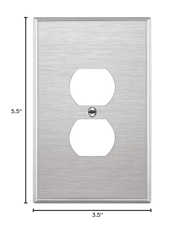 ENERLITES Duplex Receptacle Jumbo Metal Wall Plate, Oversize 1-Gang, Silver - color: Stainless Steel, size: Over-Size