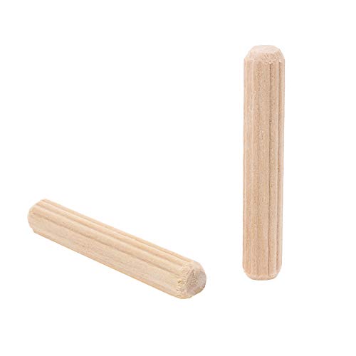 100 Pack 1/4" Wood Dowel Pins Grooved Hardwood Dowels for Furniture Joinery | Straight Grooved Wooden Dowels for Strong Wood Joints, Cabinet Making, Furniture Repair and DIY Woodworking Jig Projects
