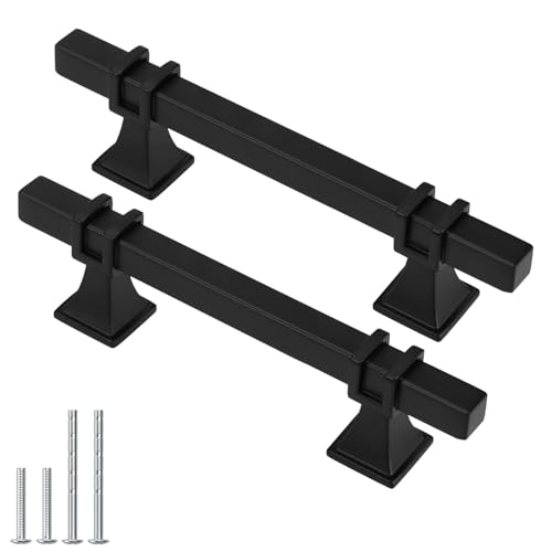 10 Pack 3-3/4 Inch Black Matte Black Cabinet Pulls, Square Kitchen Cabinet Handles Dresser Drawer Pulls - color: Black, size: 3-3/4 inch (96mm) Hole Center Pull
