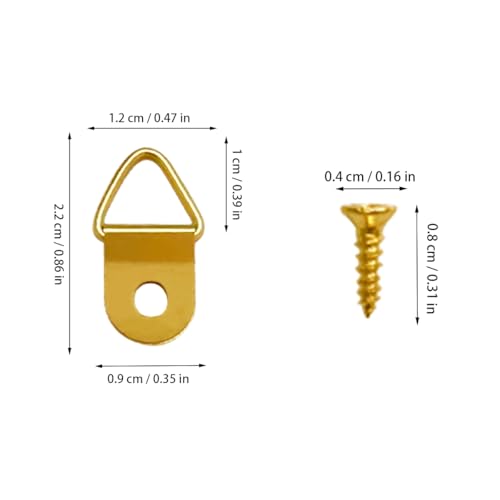 100 Pieces Small Triangle Ring Steel Picture Hangers with 100 Pieces Screws - color: Gold