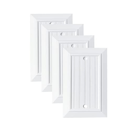 Pure White Classic Beadboard Wall Plates,Light Switch Covers,Electrical Outlet Covers, Switch Plates of Various Combination, Nature Bamboo Fiber Wall plate (1 Gang Blank 4 Pack) - style: 1 Gang Blank 4 Pack