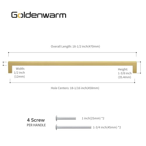 Goldenwarm 25 Pack 18 Inch Gold Cabinet Handles Brushed Gold Cabinet Pulls - color: Gold, size: 18in hole centers