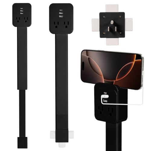 Outlet Extender 17-41in，Upgrade Stable USB-A&USB-C Wall Outlet Extender Made of Fireproof Material，Wall Plug Extender Anti-Wires-Chaos，with 4 Fixed Angles Suit for Outlet Behind Desk, Sofa（Black） - color: Black 17-41in