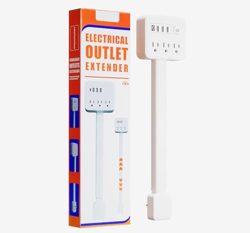 Electrical Outlet Extender Stick, 3 AC Outlets with 4 USB Port, 17-26 Inch Adjustable Length, 360° Rotating Plug, Wall Socket Expander for Hard-to-Reach Outlets Behind Couch, Nightstand, Bed, Desk