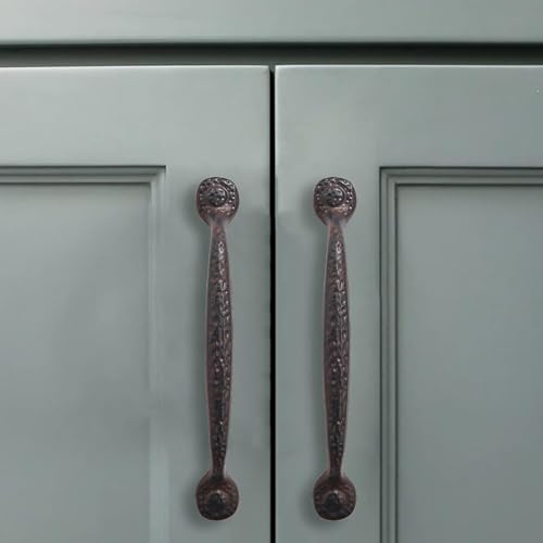 10 Pack Rustic Iron Cabinet Hardware - 6 Inch (152mm) Hole Center Antique Hammered Pulls for Drawers - color: Rustic Iron, size: 6"(152mm)