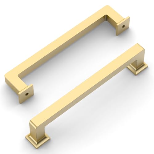 Amerdeco 10 Pack Brushed Gold Cabinet Pulls 5 Inch(128MM) Hole Centers Kitchen Cabinet Handles Cabinet Hardware Kitchen Handles for Cabinets Cupboard Handles Drawer Pulls ZH0019 - color: Brushed Gold, size: 5" Hole Center
