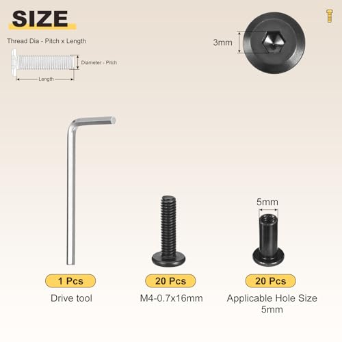 METALLIXITY Flat Head Hex Socket Cap Screws M4-0.7x16mm 40Pcs Connector - color: Black, size: M4-0.7x16mm