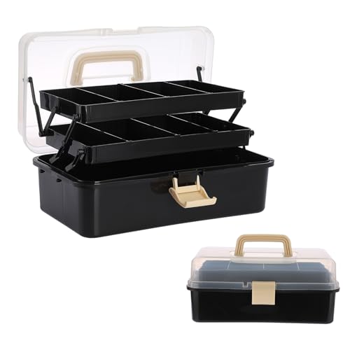 BTSKY 3-Layer Plastic Dividing Storage Box Craft Organizer and Storage - color: Black+Beige