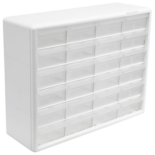 Akro-Mils 24-Drawer Plastic Storage Cabinet, 20" W x 6" D x 16" H, White - color: White, size: 24 Drawer, style: 1 Pack
