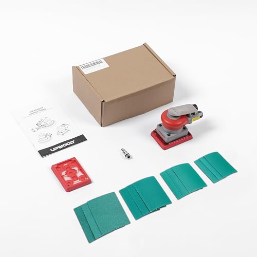Pneumatic random orbital sander 3 x 4-inch light weight palm sander 1/8" (3 mm) diameter orbit 10000 RPM with extra backing pad 12pcs sandpaper - style: 3x4in Non-Vacuum
