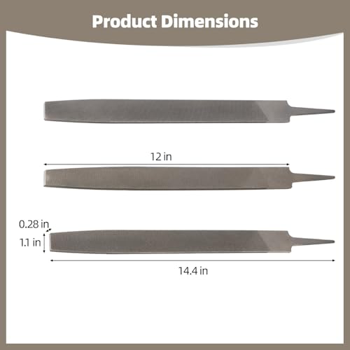 3 PCS 12 in Double-Cut Mill File Set, Steel Flat Files with Fine, Medium, and Coarse Teeth, Double-Sided Design with Side Edge Teeth for Metal Wood Plastic Finishing, Shaping, DIY Repair Work - size: 12inch,3PCS