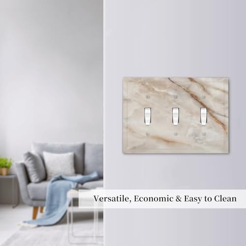 Beige Marble Pattern Light Switch Cover Modern Wall Plate Decorative 3 Gang Triple Toggle Switch Plates Electrical Outlet Faceplate for Bathroom Kitchen Bedroom 6.7" x 4.8" - size: 3 Gang Triple Toggle