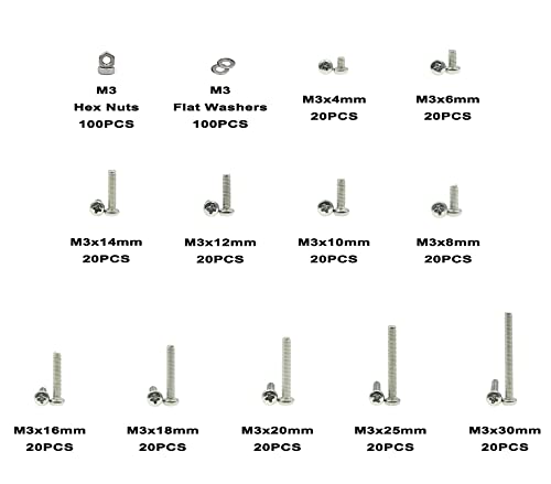 420PCS M3 Phillips Pan Head Machine Screws Nuts Flat Washers Kit,304 Stainless Steel,Screws Length:4mm to 30mm - size: M3