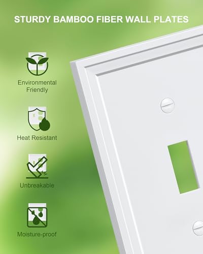 2-Pack Natural Bamboo Fiber Combo Toggle/Duplex Light Switch Cover Plate - color: Pure White, size: 1 Toggle/1 Duplex 2PK