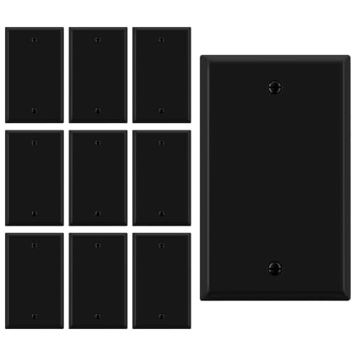 ENERLITES Blank Metal Wall Plate, 1-Gang, 10 PACK, Black Matte - color: Black Matte, size: 1 Gang - Standard