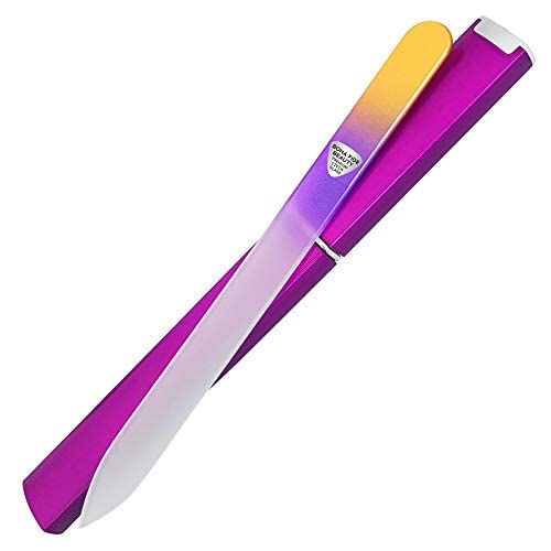 Bona Fide Beauty Czech Glass Nail File with Protective Case (Gold Violet) | Genuine Bohemian Czech glass nail file for natural nails, reusable etched fine grit nail filer, easy to wash, sustainable - color: Gold/Violet