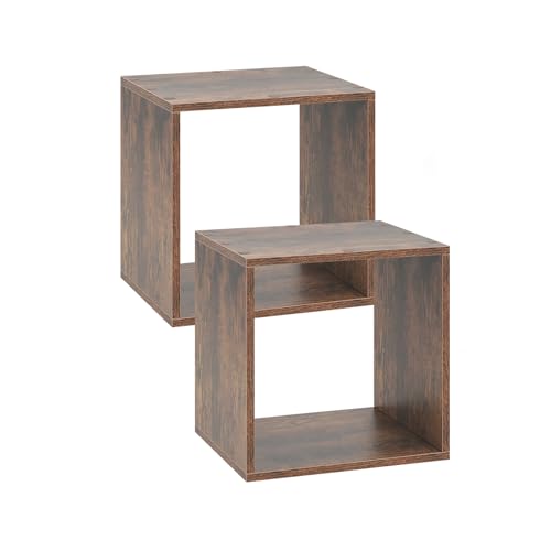 2 Stackable Cubes Bookcase, Wooden Cubby Storage Organizer - color: Rustic Brown