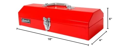 Homak Tool Box, 16" Portable Steel Small Tool Box with Metal Latch Closure & Plastic Handle, Multi-Purpose Heavy Duty Toolbox, Red - size: 16-Inch x 6-Inch x 4-Inch - Small