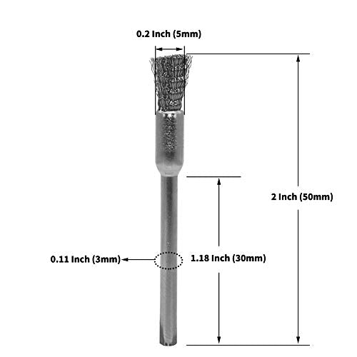 20 pcs Steel Cleaning End Brushes Pen 1/5″(5mm) x 1/8″(3mm) Wire Brush Rust Paint Removal Bits Polishing Rotary Tools - style: Wire Brush 3*5mm 20PCS