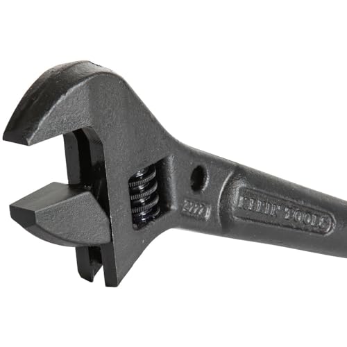 Klein Tools 3227 Extra Wide Adjustable Wrench, Made in USA, Construction Spud Wrench for Up to 1-7/16-Inch Nuts and Bolts, 10-Inch, with Tether Hole