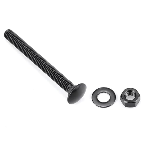 Glvaner (6 Sets) 3/8-16 x 4 Stainless Steel Carriage Bolts Screws Black and Hex Nuts & Flat Washers Black, Round Head Square Neck, 304 Stainless Steel 18-8, Full Thread Coverage - size: 3/8-16 x 4"