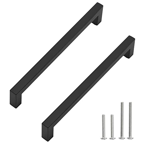 Cabinet Pulls Matte Black Cabinet Handles Square Drawer Pulls, 5 Pack 8-4/5 Inch Stainless Steel Kitchen Door Cupboard Cabinet Handles, Drawer Hardware Handles, 224mm Hole Centers - size: 8-4/5 inch Hole Centers(224mm)