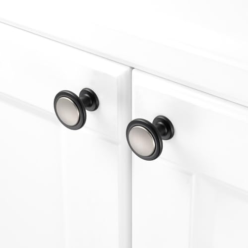 KOOFIZO 10 Pack Nickel & Black Cabinet Knobs, Round Single Hole Pulls 1960s - color: Brushed Nickel + Black, size: Knob 1 - 10Pcs, style: Round