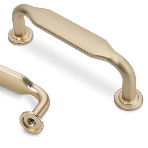 10 Pack 3 Inch Cabinet Pulls Brushed Brass Kitchen Cabinet Handles Zinc Alloy Drawer Pulls Solid Cabinet Hardware - color: Brushed Brass, size: 3'' Hole Center(76mm)
