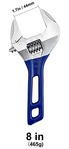 8”(200mm) Short Handle Adjustable Wrench with 1.7”(44mm) Wide Jaw Opening for Plumbing Auto Repair Home Maintenance