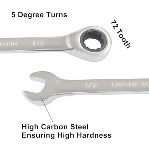 2 Pcs 1/2 Inch Ratchet Combination Wrench, Imperial SAE 72-Tooth - size: 1/2 Inch