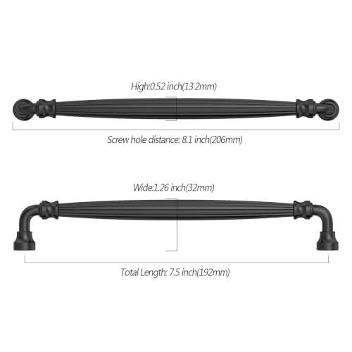 Asidrama 10 Pack 7.5 inch Matte Black Kitchen Cabinet Handles - color: Matte Black, size: 7.5" Hole Center(192mm)