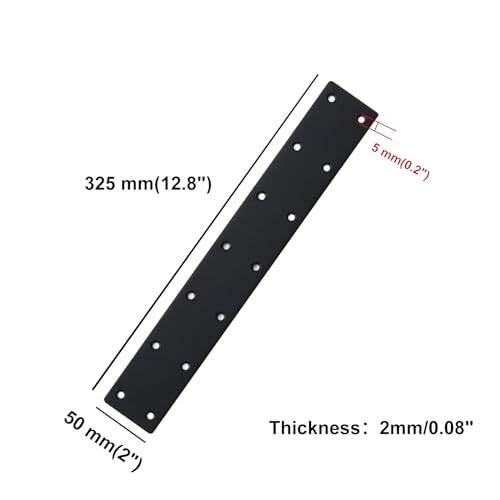 8 Pack 12-3/4”Long Flat Mending Plate Black Stainless Steel, 14 Counter Sunk Screw Holes, 1.97” Wide, Joint Straight Bracket Braces Straps Repairing Supporting Backing Connector