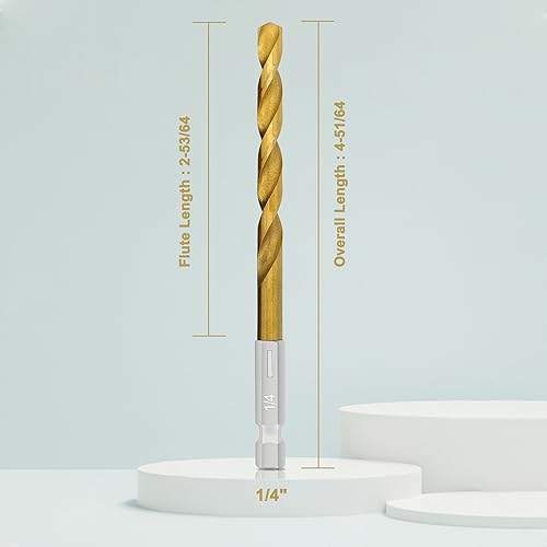 GMTOOLS 10 Pcs 1/4" Titanium Coated Twist Hex Shank Drill Bit Set, 135 Degree Tip HSS Impact Drill Bit Set with Storage Case for Metal, Aluminum, Steel, Wood, Plastic, Quick Change Design - style: 1/4"-10PCS