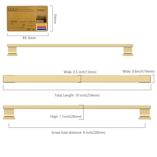 Amerdeco 10 Pack Brushed Gold Cabinet Pulls 9" - color: Brushed Gold, size: 9" hole center