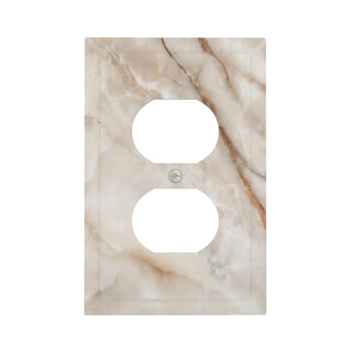 Beige Marble Pattern Outlet Covers Light Switch Cover Modern Wall Plate Decorative Duplex Receptacle Switch Plates Electrical Outlet Faceplate for Bathroom Kitchen Bedroom 5" x 3" - size: Duplex Outlet Covers