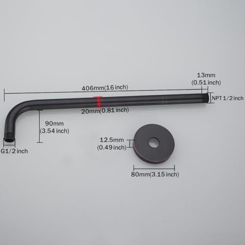 RANDOM 16 Inch Shower Arm with Flange,Stainless Steel 90 Degree Rain Shower Head Extension Arm,Wall-Mounted Shower Head Arm for Fixed Shower Head,Oil Rubbed Bronze.RD91018-16-ORB - color: 16″Oil Rubbed Bronze(Round Flange)